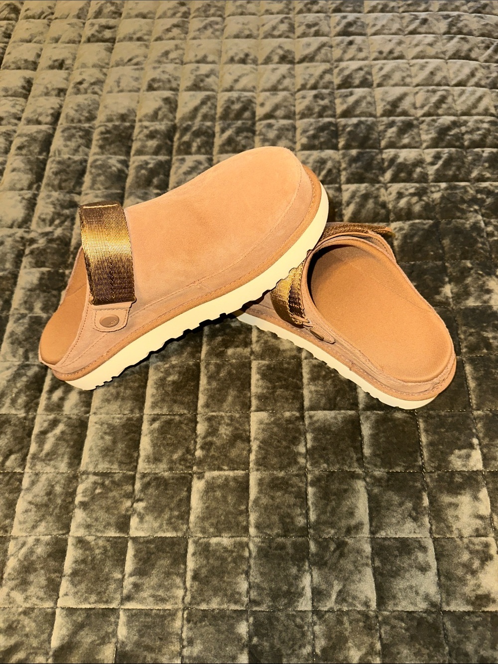 UGG Goldstar Suede Brown Slip-On Mules with Adjustable Strap